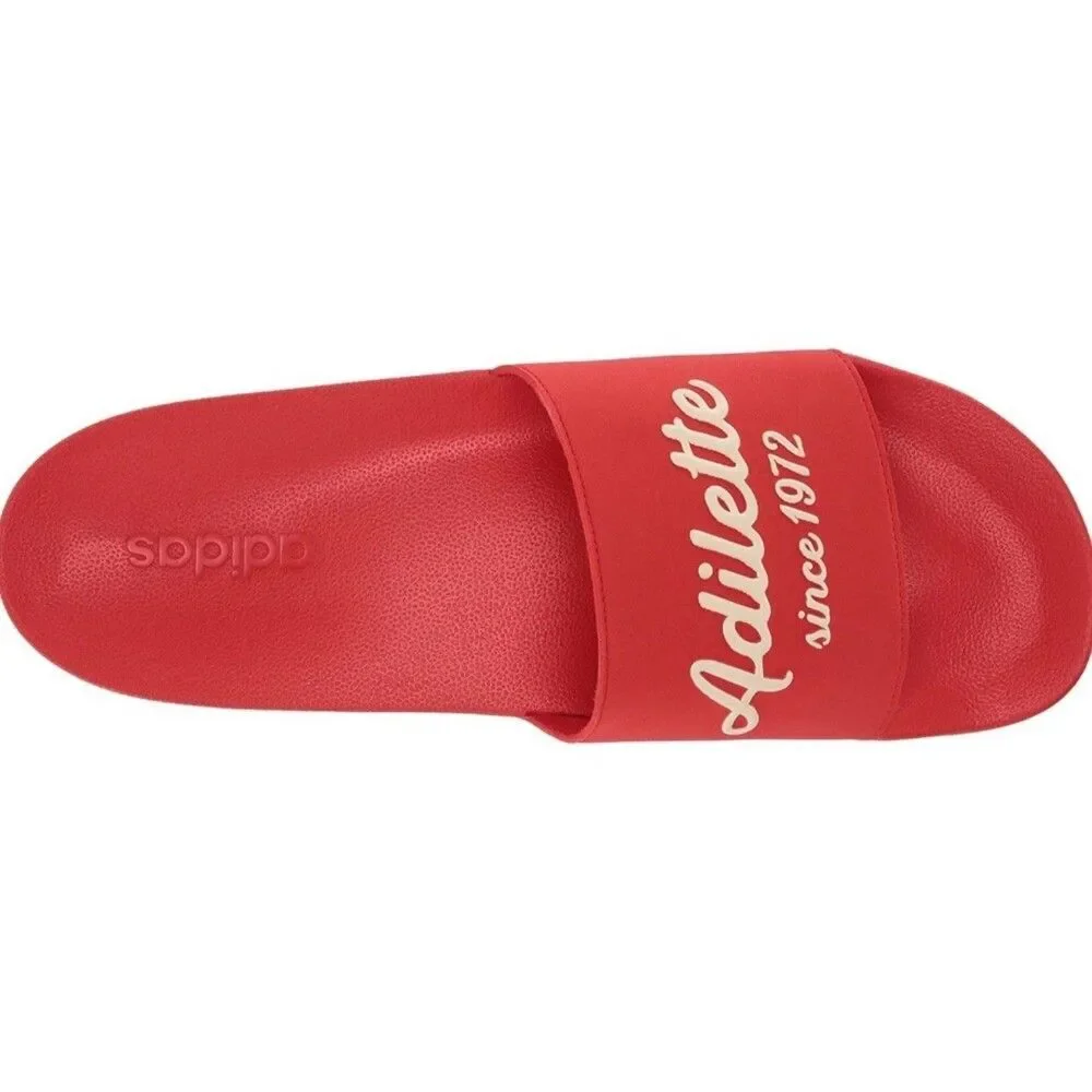 Adidas Adilette Retro Style Cloudfoam Slides Unisex M9/W10 Scarlet Red White NIB
